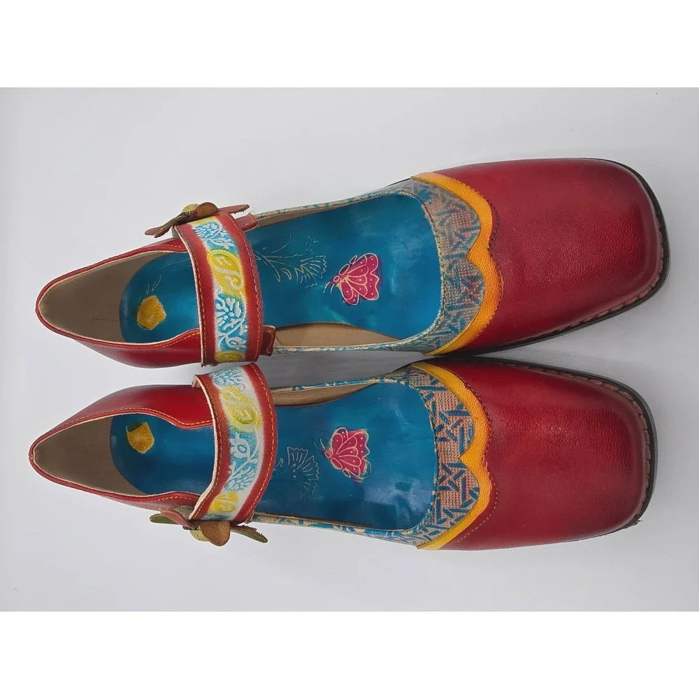 Women's Art Company Mary Jane Heels Block Heel Colorful Leather‎ Shoes Size 10 - Picture 6 of 6